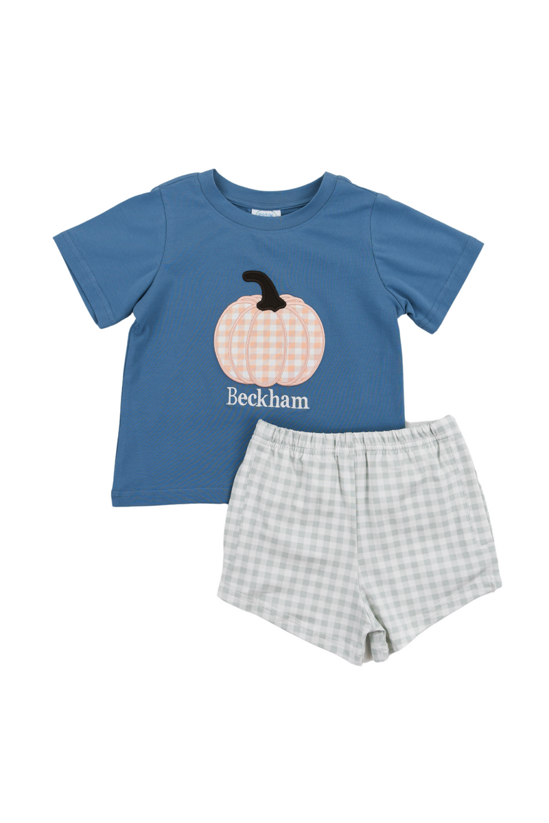 Boys Pumpkin Applique Short Set