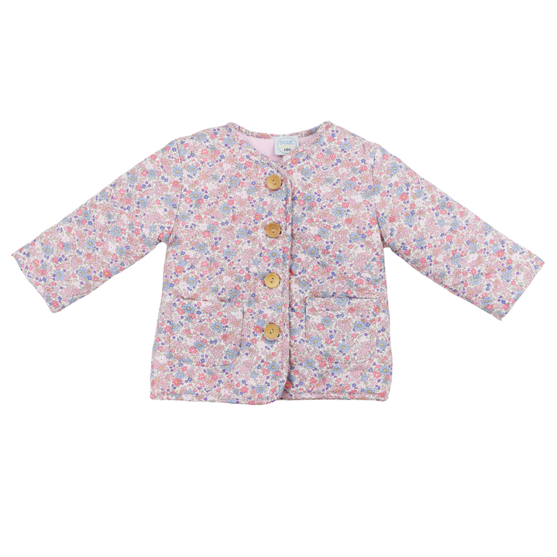 Girls Pink Floral Quilted Jacket