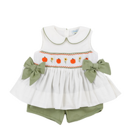 Girls Pumpkin & Poppy Smocked Short Set