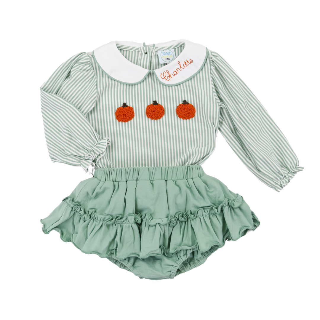 Girls Pumpkin Patch Smocked Skirted Bloomer Set