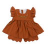 Girls Rust Linen Smocked Short Set