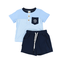 Blue Gingham Boys Short Set