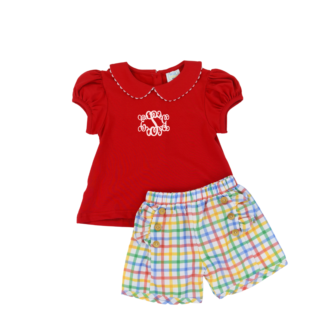 Girls Primary Plaid Short Set