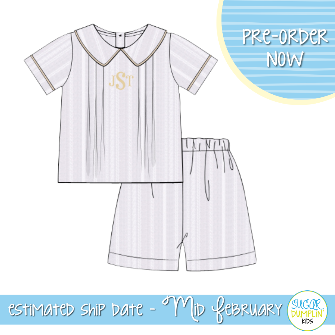 PO110: LInen White Boys Short Set