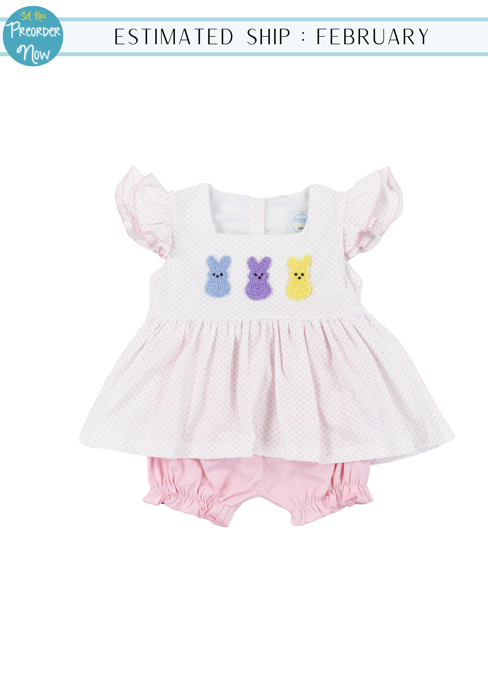 PO100: French Knot Peeps Girls Bubble Short Set