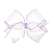 WHT W/purple-King Moonstitch Grosgrain Hair Bow with Contrasting Wrap