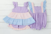 Swiss Dot Colorblock Girl Short Set