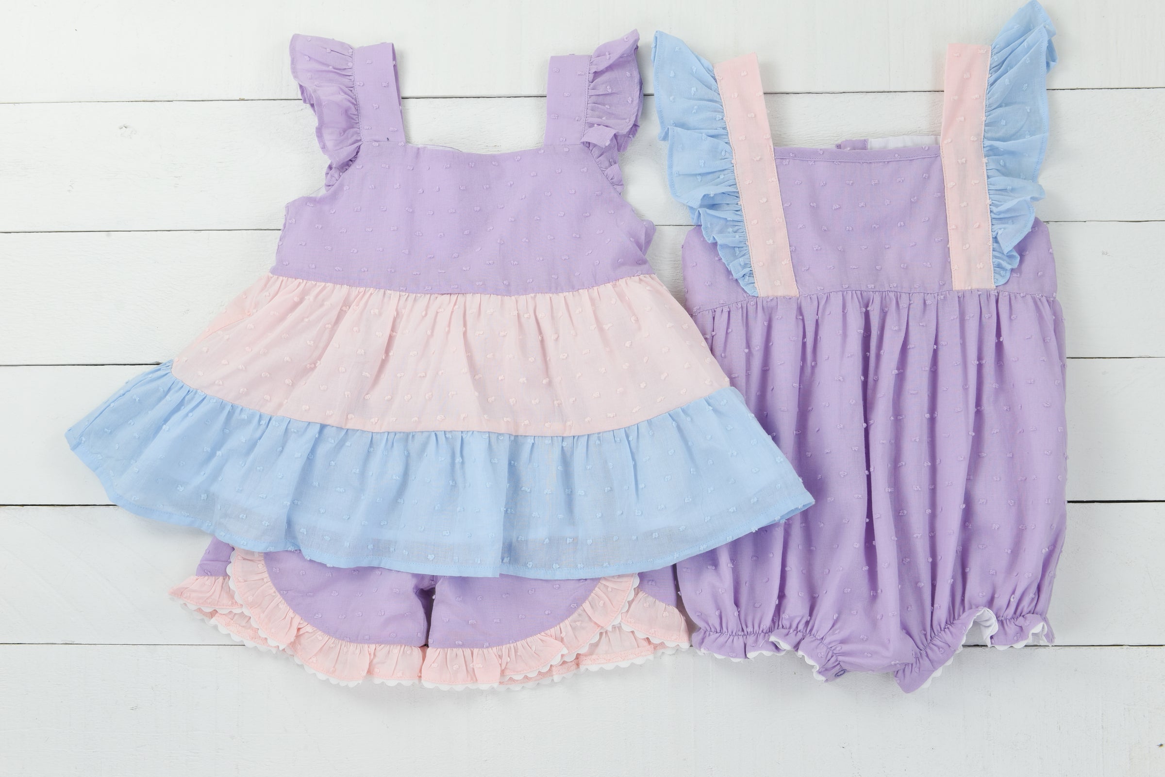 Swiss Dot Colorblock Girl Short Set