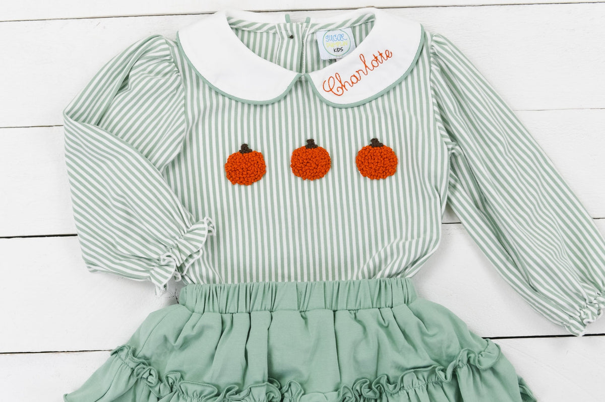 Girls Pumpkin Patch Smocked Skirted Bloomer Set