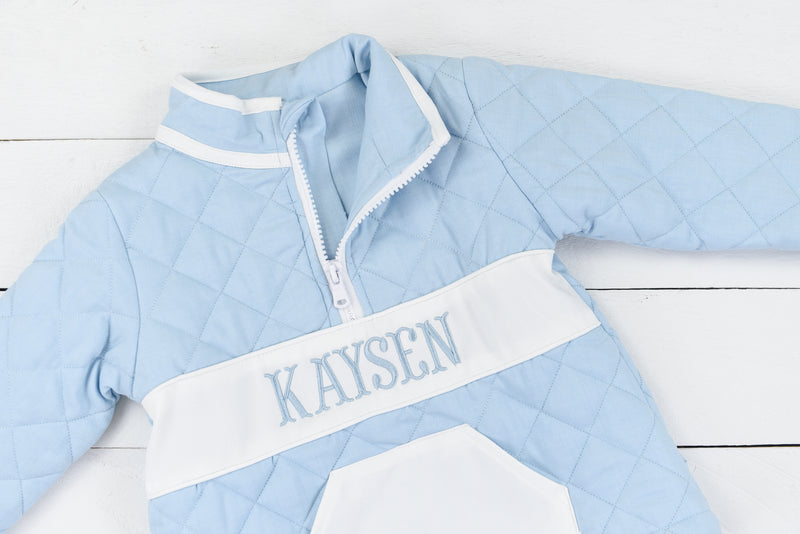 Blue Quilted Name Embroidered 1/2 Zip