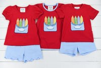 Crayon Box Applique Girl Short Set