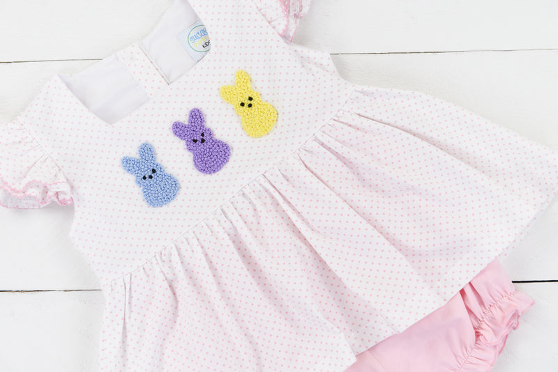 PO100: French Knot Peeps Girls Bubble Short Set