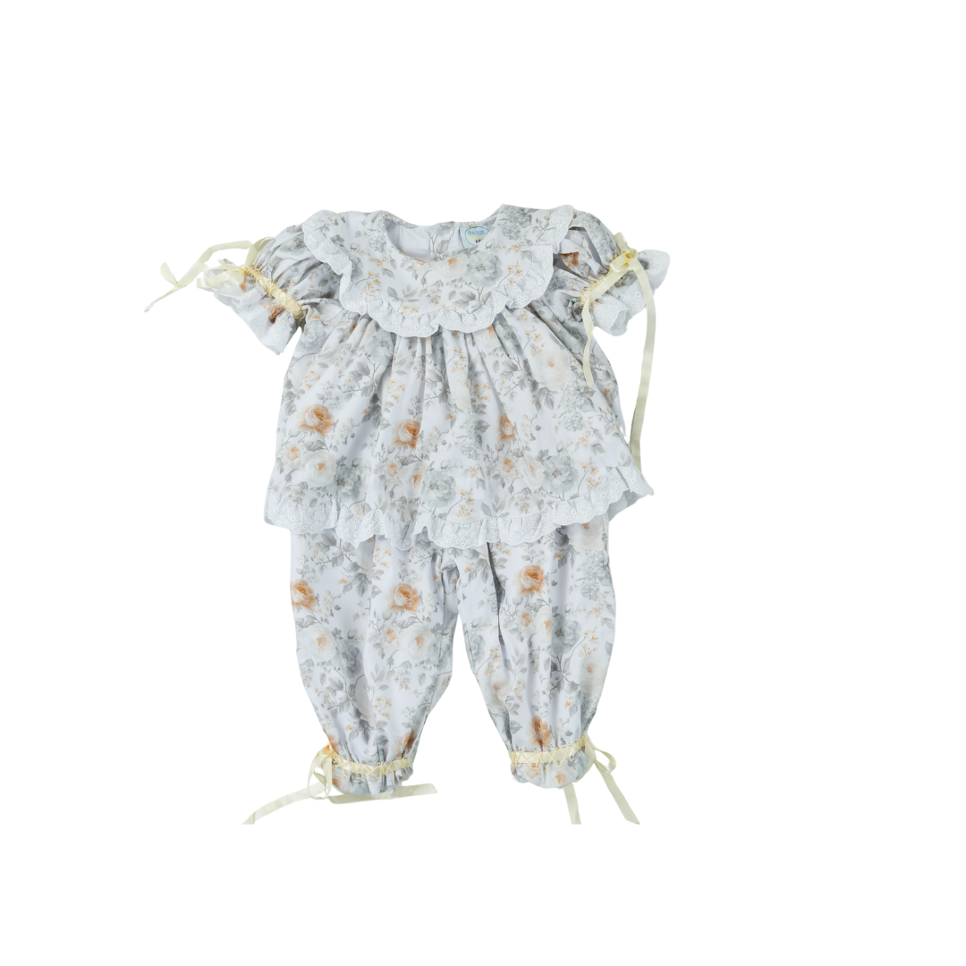 Olive and Ivory Blooms Girl Pants Set