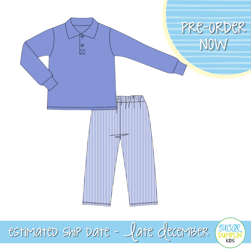 PO109: Bows and Blues Boys Pant Set