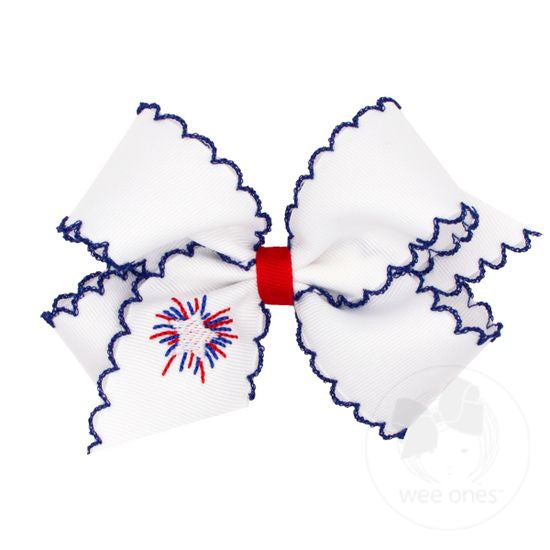 Firework- Medium Grosgrain Hair Bow with Moonstitch Edge and Embroidery
