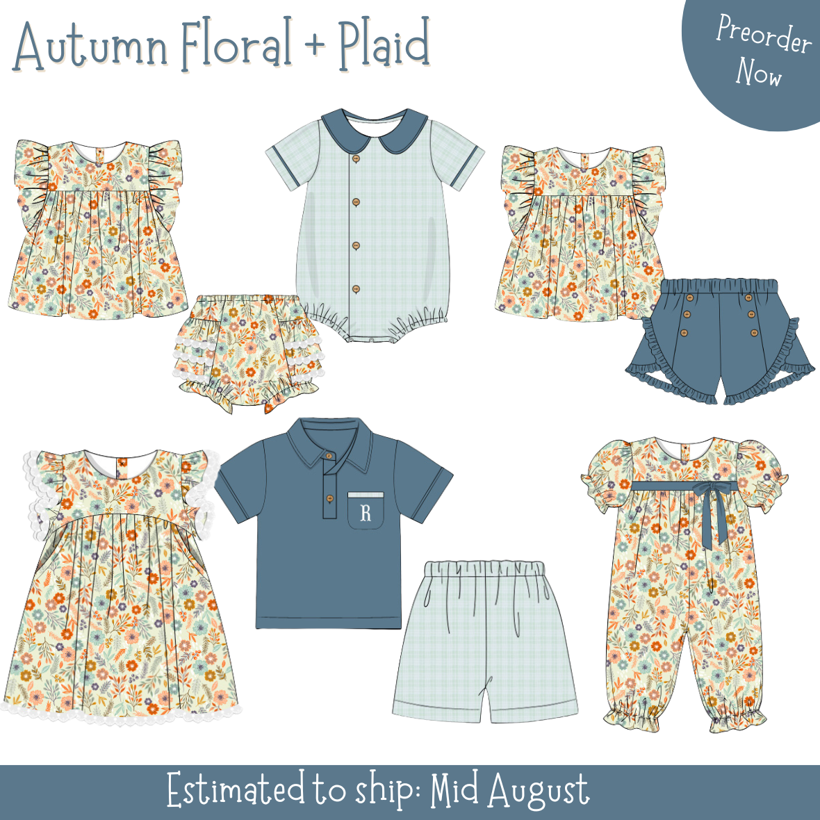 PO106: Autumn Floral and Plaid Boy Short Set