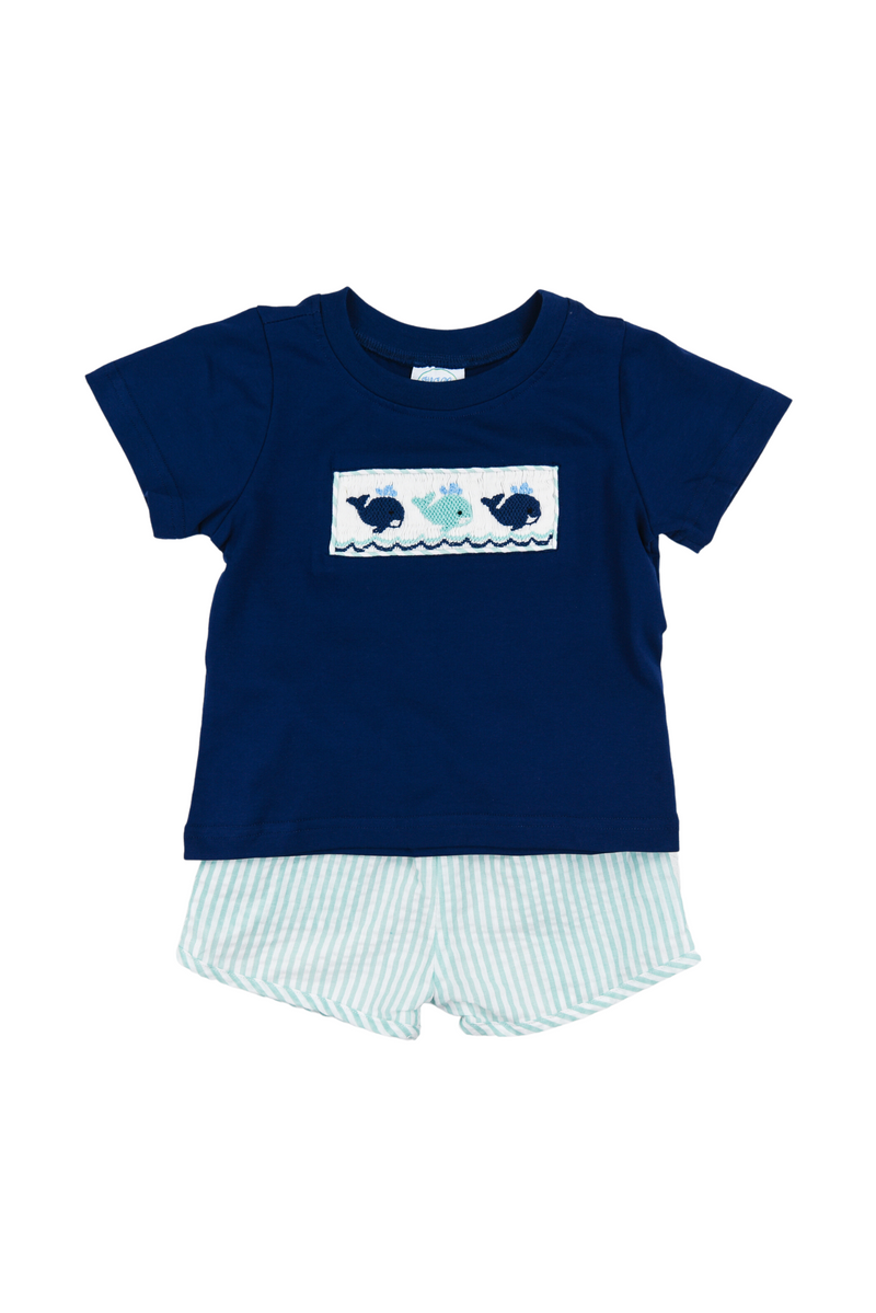 Boys Smocked Whale Shorts Set