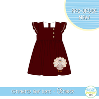 PO115: Embroidered Turkeys Girls Dress