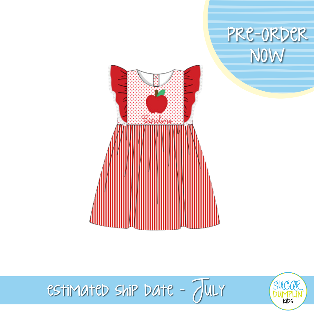 PO113: Embroidered Apples Girls Dress