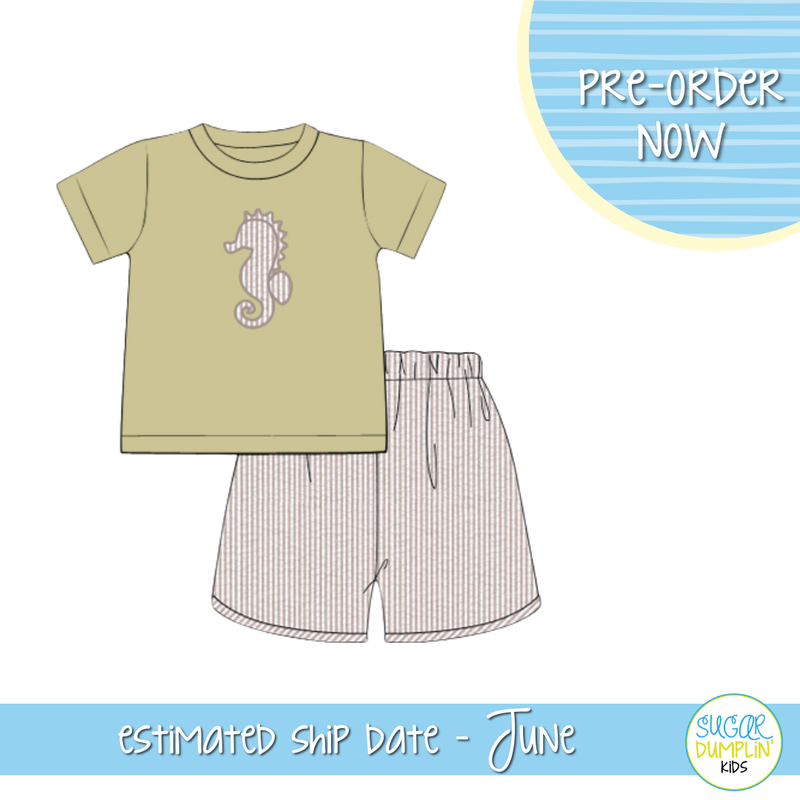 PO103: Seersucker Seahorses Short Set