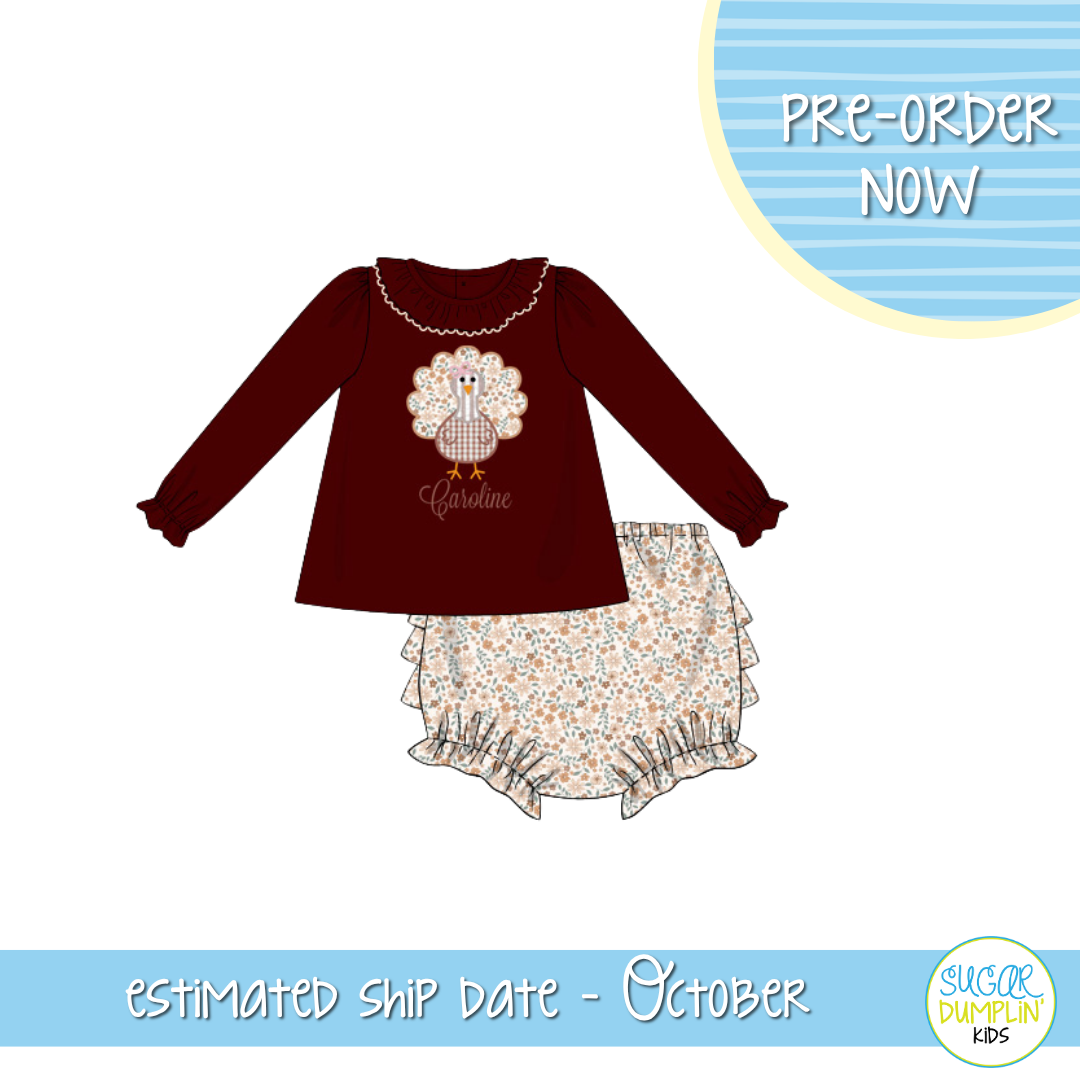 PO115: Embroidered Turkeys Girls Bloomer Set