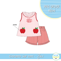 PO113: Embroidered Apples Girls Short Set