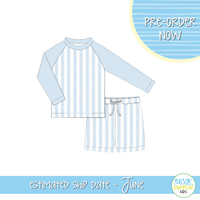 PO112: Smocked and Stripes Swim Boys Rashguard Set