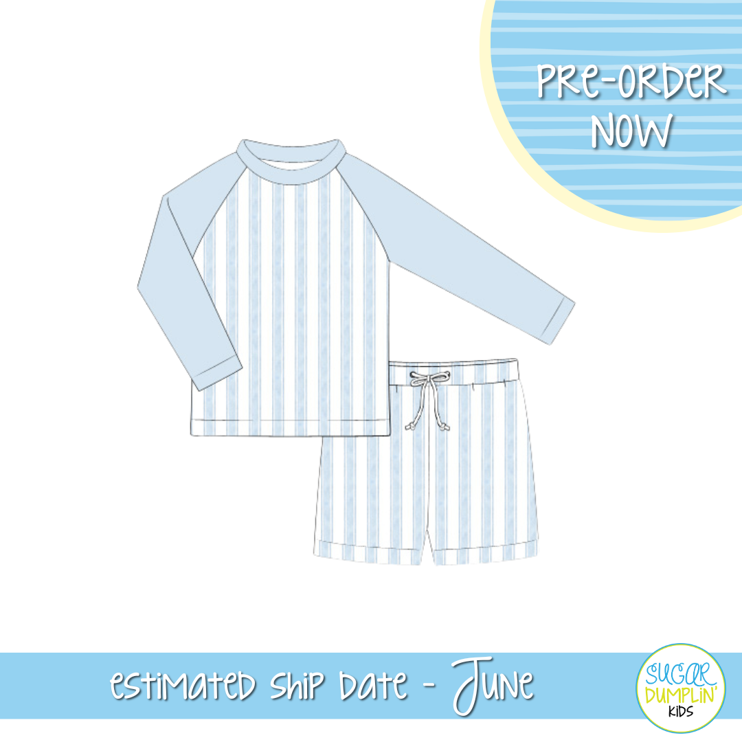 PO112: Smocked and Stripes Swim Boys Rashguard Set