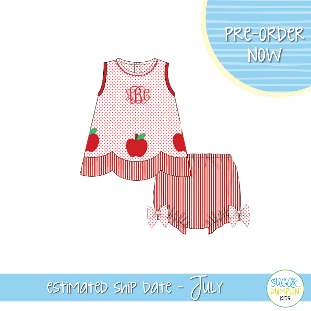 PO113: Embroidered Apples Girls Bloomer Set