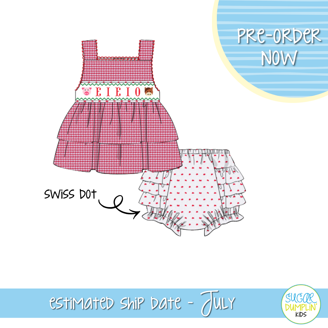 PO113: Smocked EIEIO Girls Bloomer Set