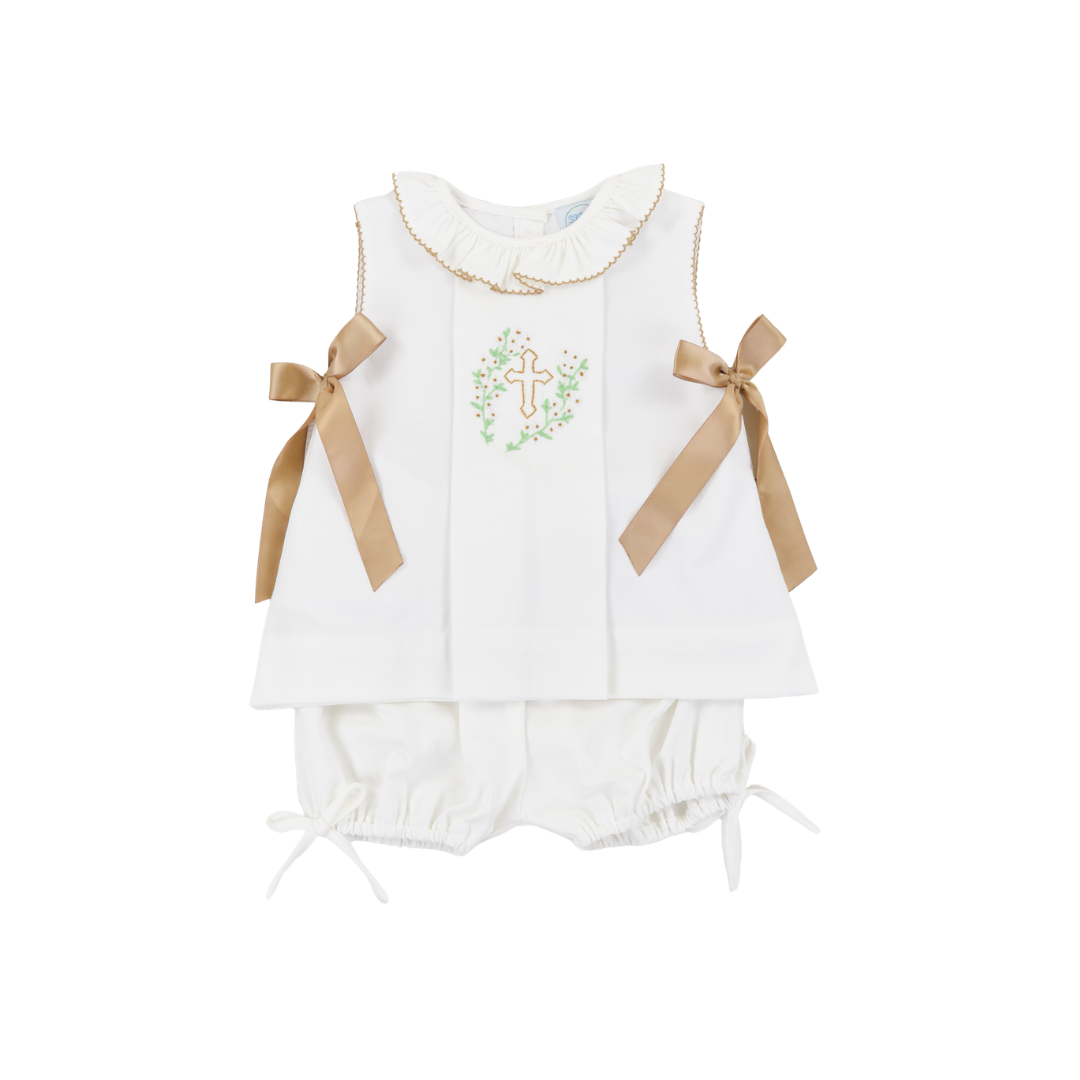 PO110: Linen Cross Girls Bloomer Set