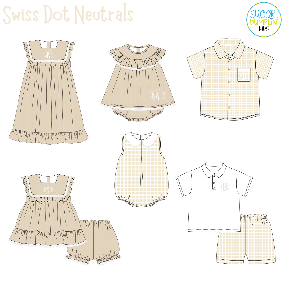 PO111: Swiss Dot Neutrals Boys Short Set