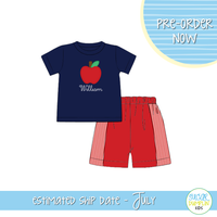 PO113: Embroidered Apples Boys Short Set