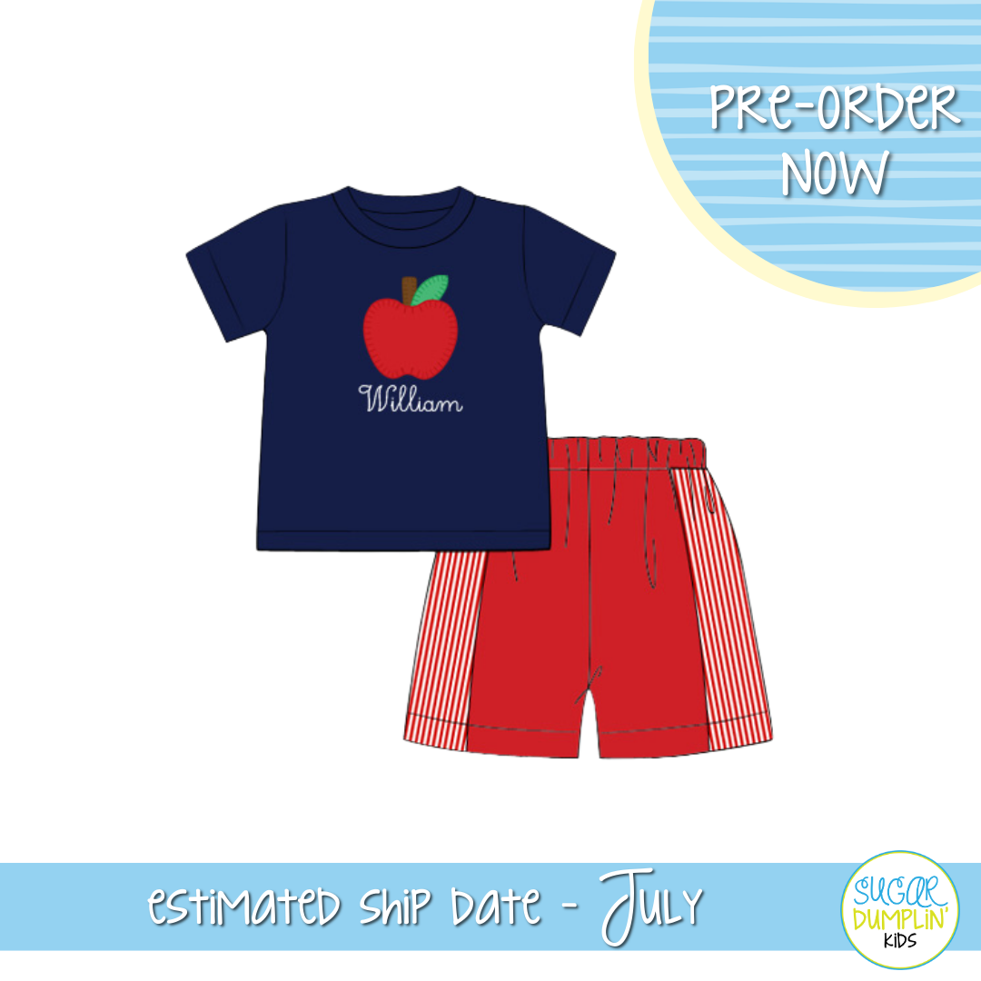 PO113: Embroidered Apples Boys Short Set