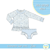 PO112: Smocked and Stripes Girls Two Piece Swimsuit
