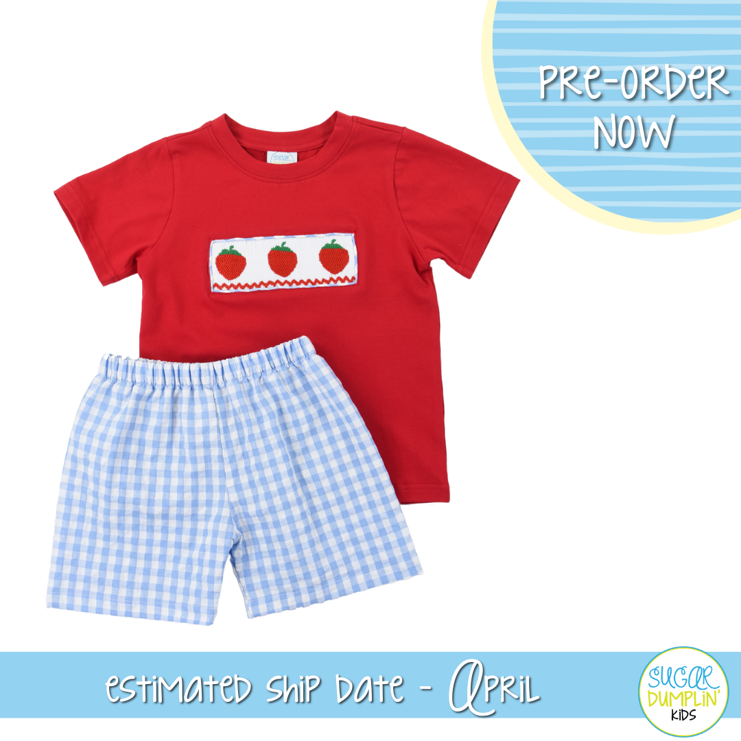 P0101: Sweet Strawberries Smocked Short Set