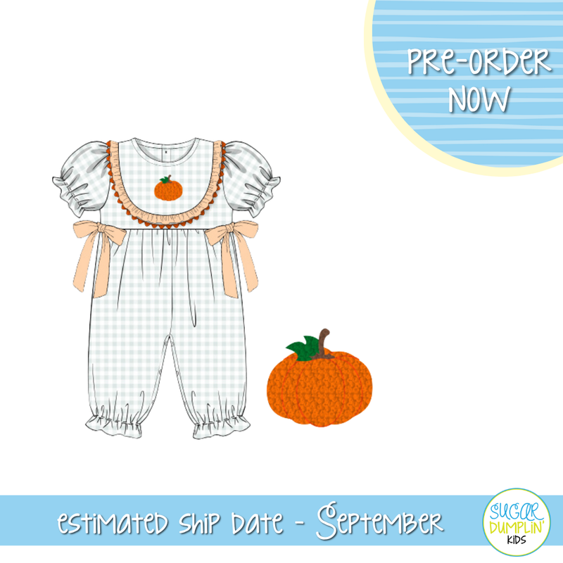 PO107: French Knot Pumpkin Girl Long Romper
