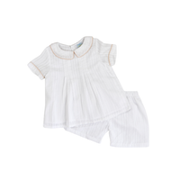 PO110: LInen White Boys Short Set