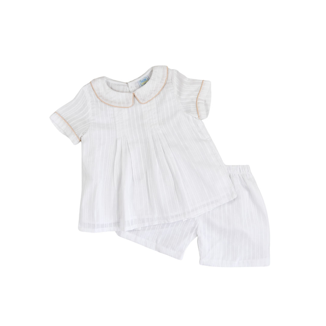 PO110: LInen White Boys Short Set