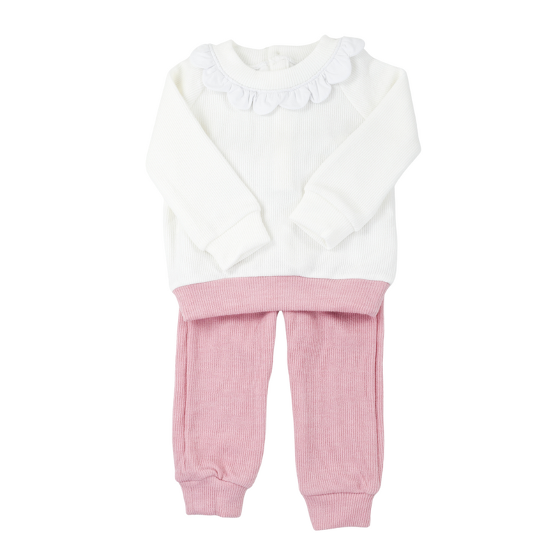 Knit Magnolia White/Pink Girls Jogger Set