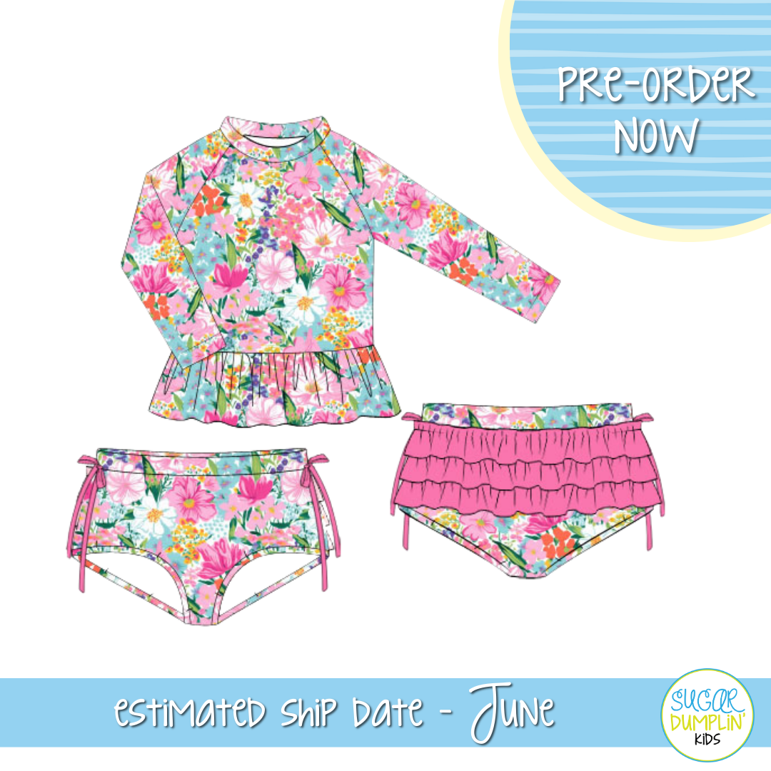 PO103: Fun Floral 2pc Longsleeeve Swimsuit