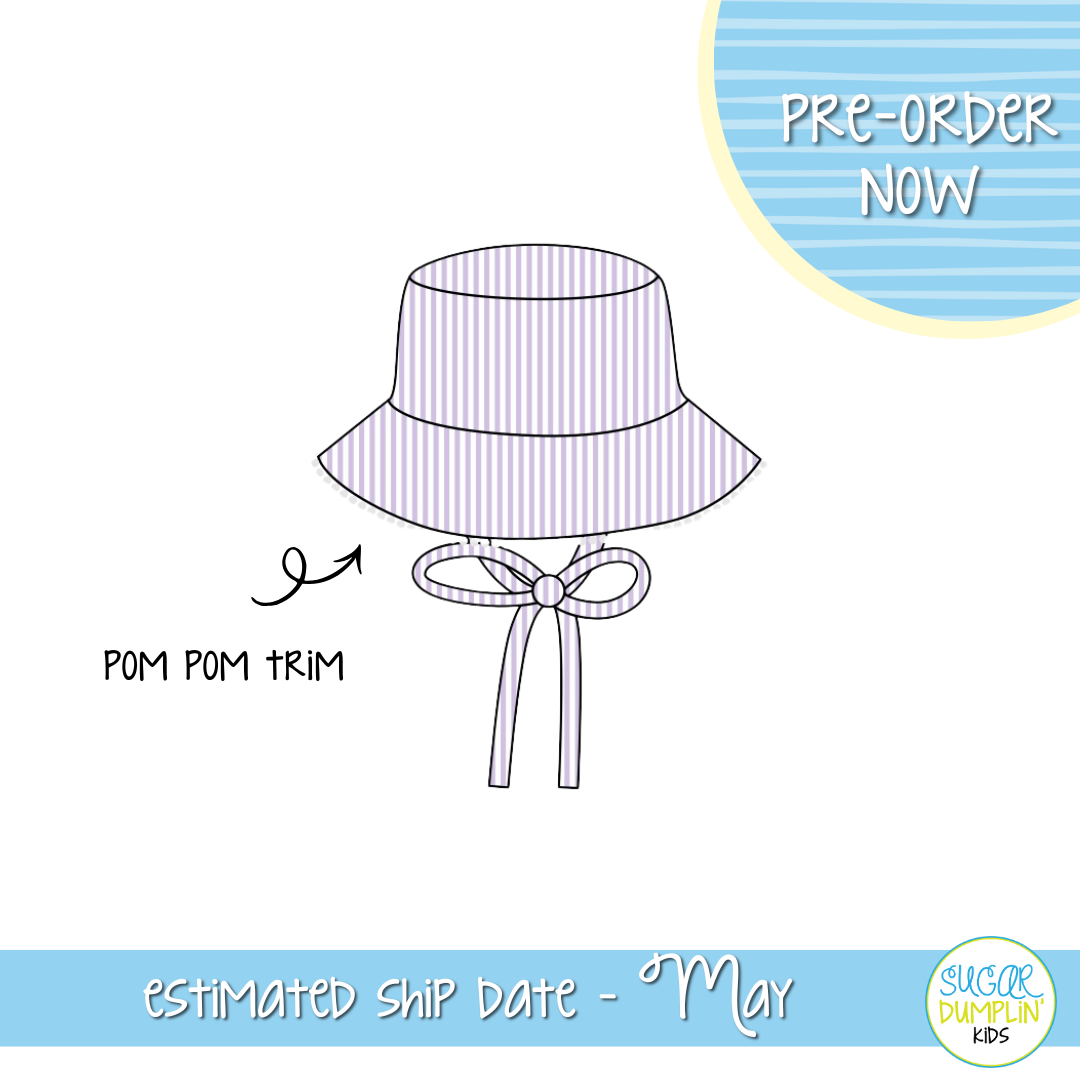 PO111: Seaside Seersucker Girls Purple Sun Hat