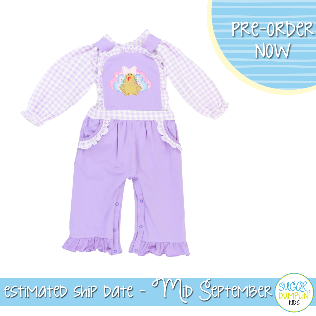 Girls Lavender Gingham Turkey Romper Set