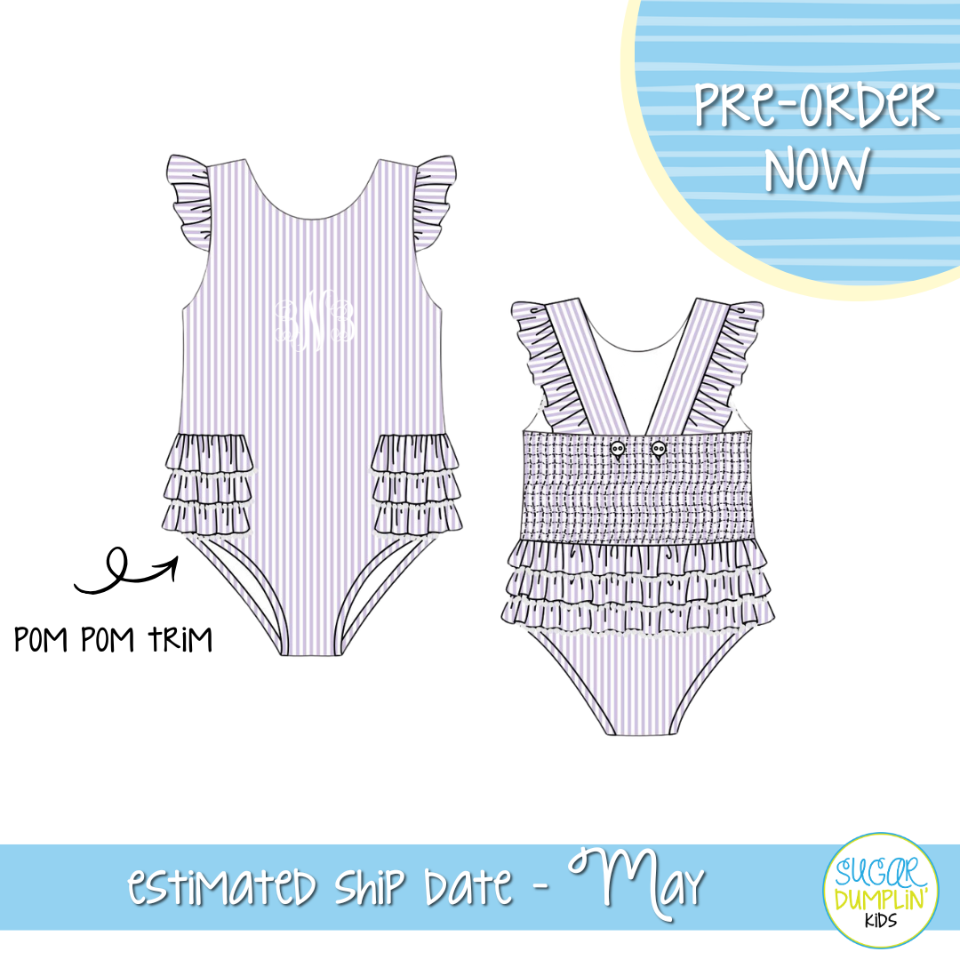 PO111: Seaside Seersucker One Piece Girls Swimsuit