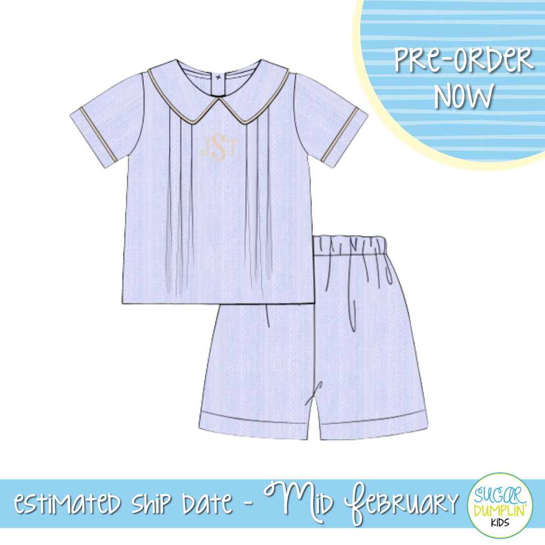 PO110: Linen Blue Boys Short Set