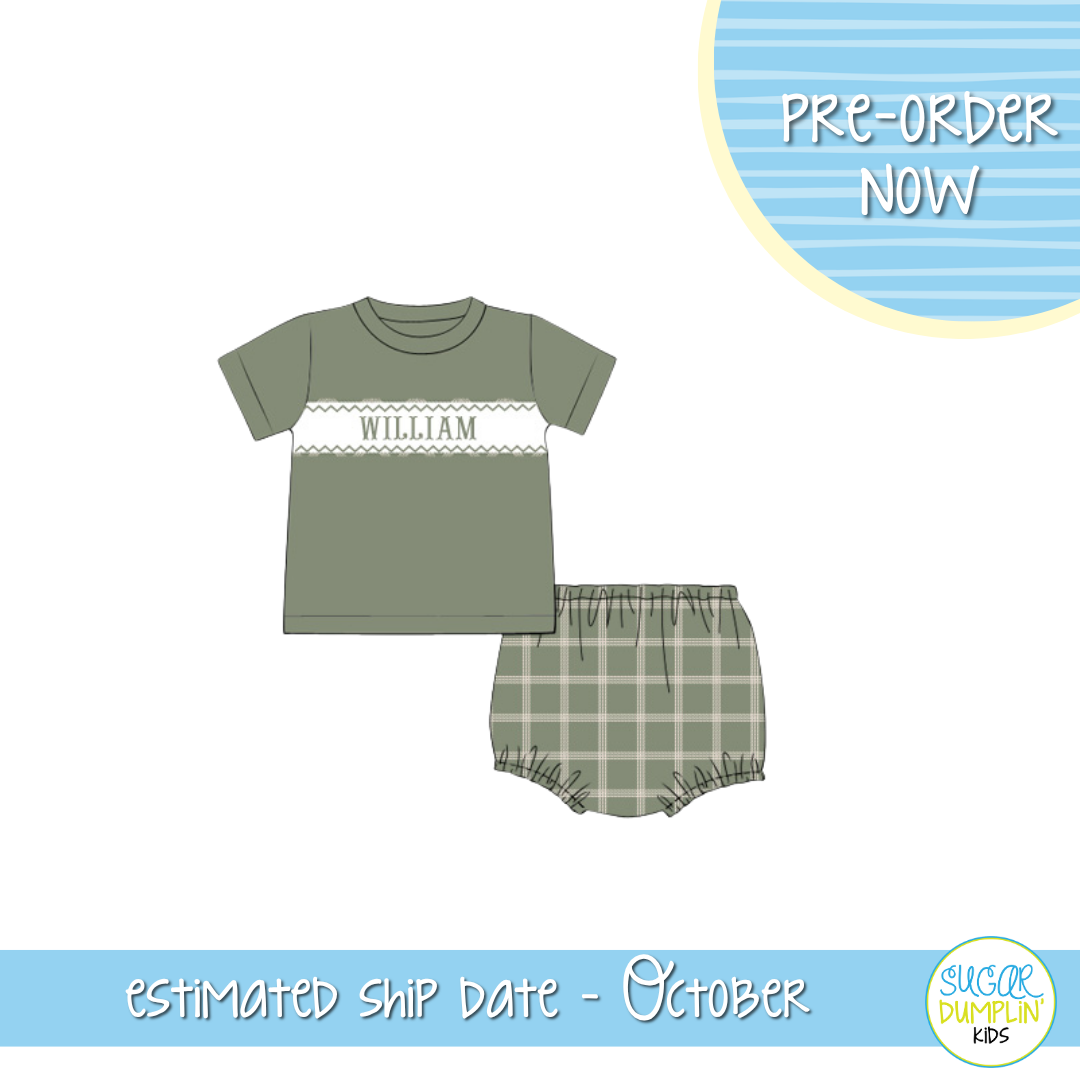 PO115: Harvest Name Smocks Boys Diaper Set
