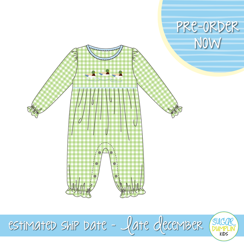 PO109: Mallard Embroidered Girls Romper