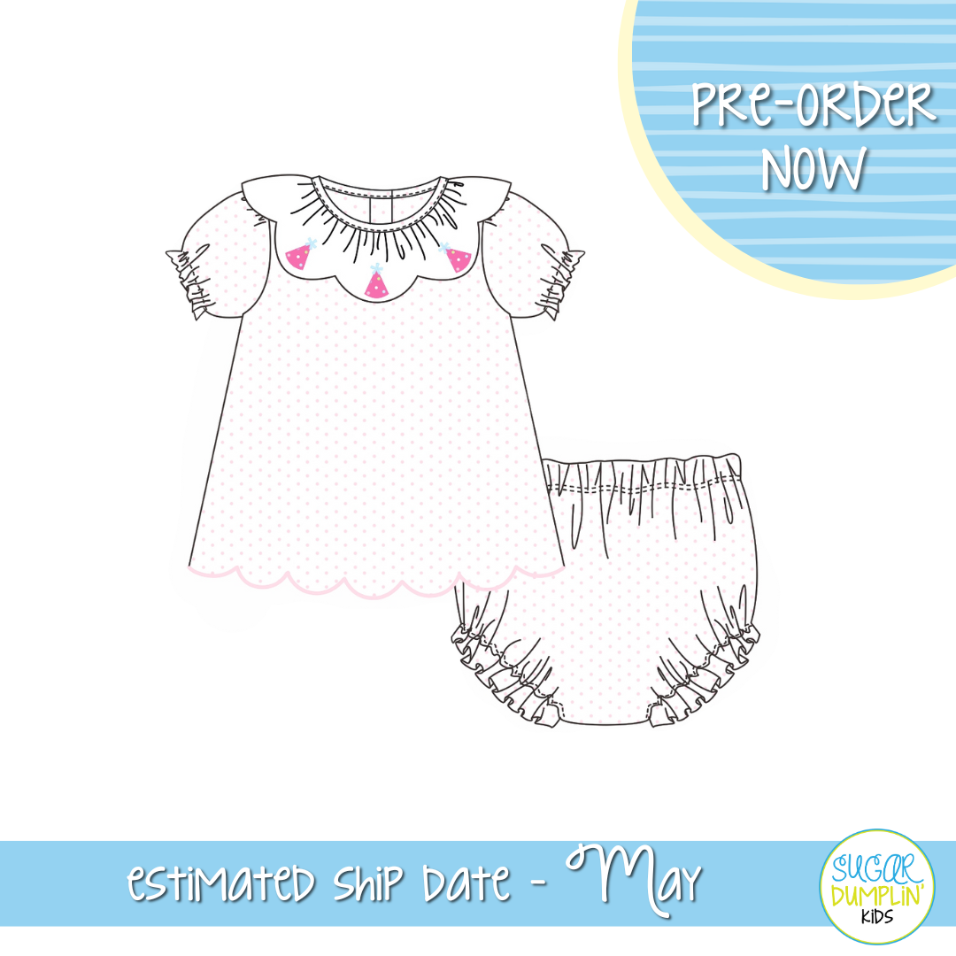 PO111: Bitty Dot Birthday Girls Bloomer Set
