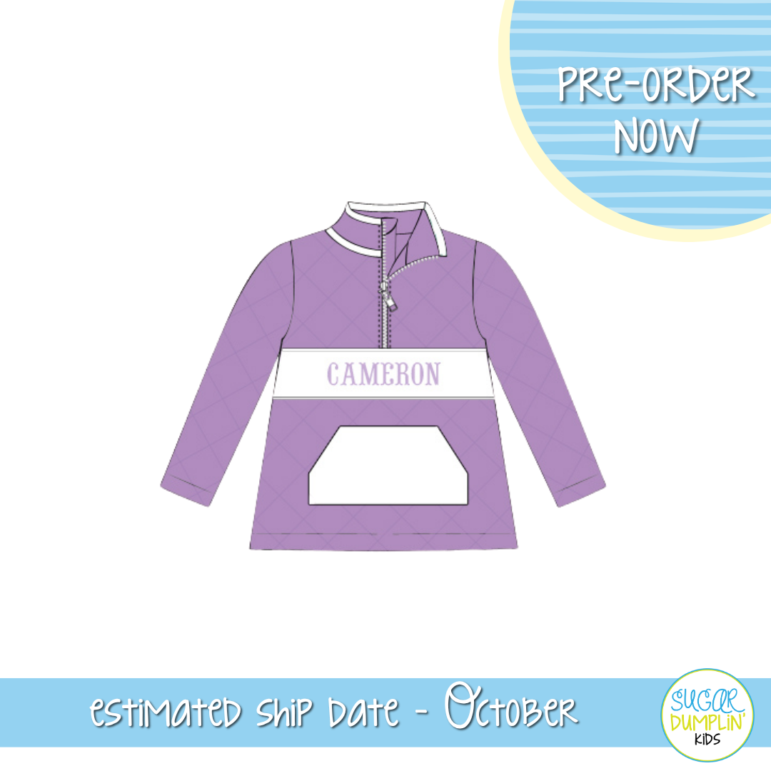 PO115: Girls Lavender Quilted Name Pullover