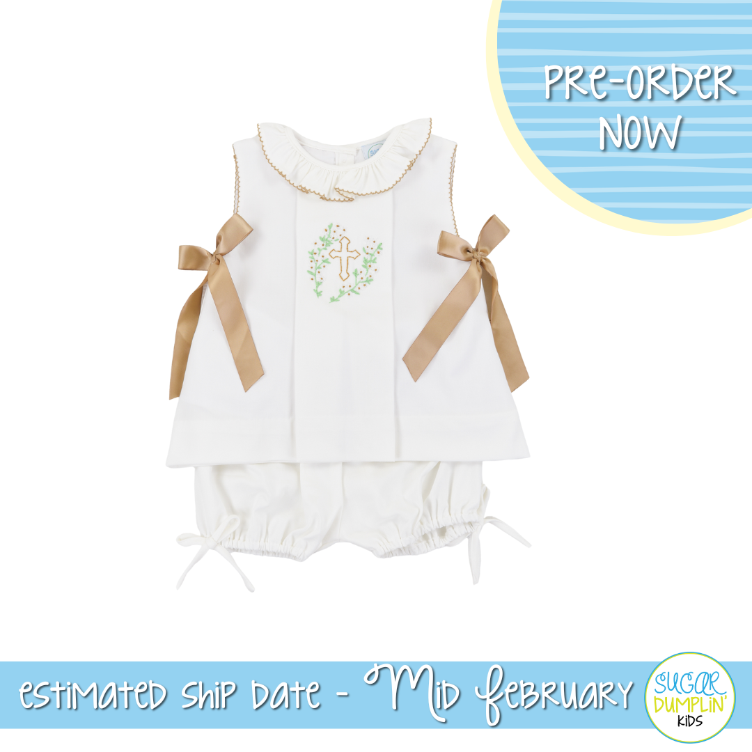PO110: Linen Cross Girls Bloomer Set